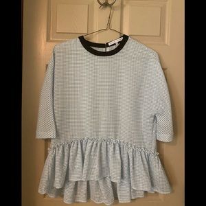 Blue and white dolman sleeve top